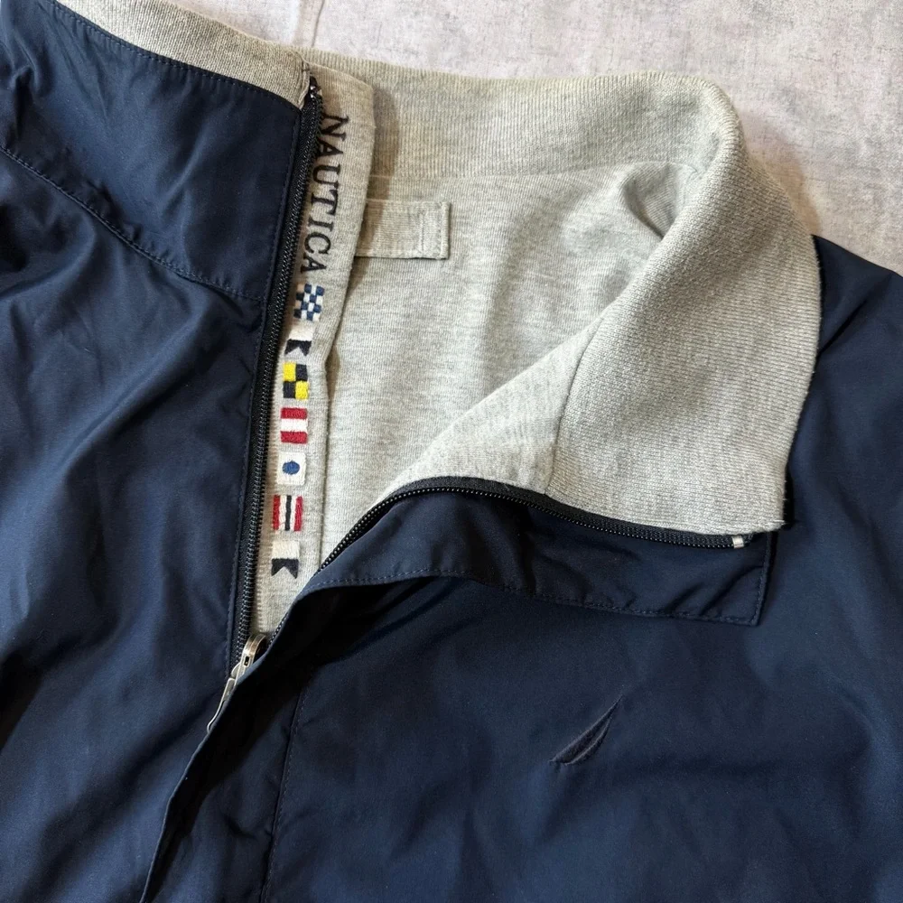 Vintage Nautica‎ Men’s Large Reversible Windbreaker Bomber Jacket Navy Heathered